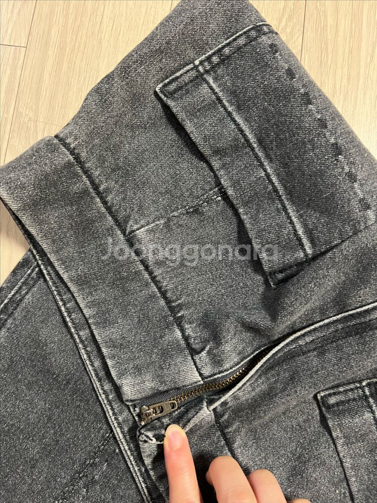 한섬 랑방컬렉션 체크 데님 스커트 청 펜슬 롱치마--7