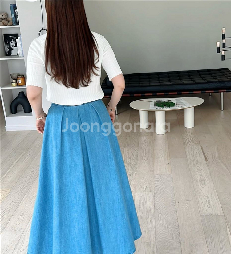 제평 아이디 id 데님 플레어 롱스커트 랑방오브제타임--1