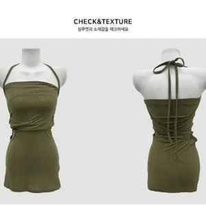 에이블리 세로 골지 홀딩 탑 레이어드 티 카키