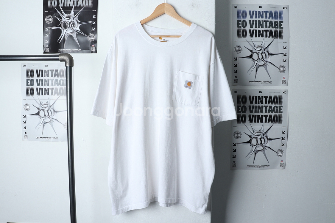 (XL-2XL) 칼하트 반팔 티셔츠 작은오염 화이트--4