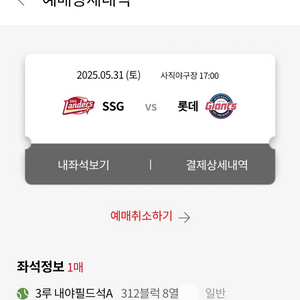 5/31(토) - 3루 내야필드석 | SSG vs 롯데