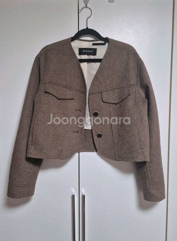 데카브 노카라 포켓 크롭 코트 핸드메이드 자켓 브라운--4