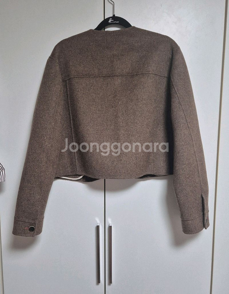데카브 노카라 포켓 크롭 코트 핸드메이드 자켓 브라운--5