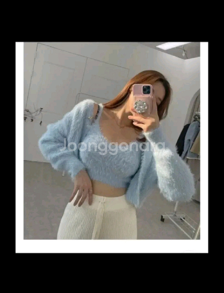(1번착용) 가디건 세트 크롭탑 나시 셋업 앙고라--0