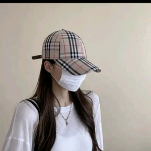(1번 착용) 모자 캡모자 체크 베이지 볼캡