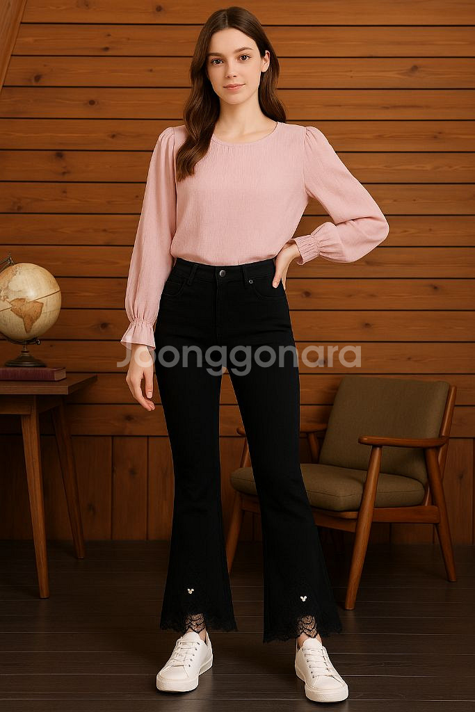 캐주얼 블랙 나팔바지 슬림핏 하이웨스트 얇은 부츠컷 빅--0