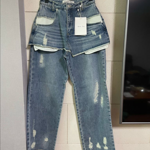 마뗑킴 LAYERED SKIRT DENIM PANTS