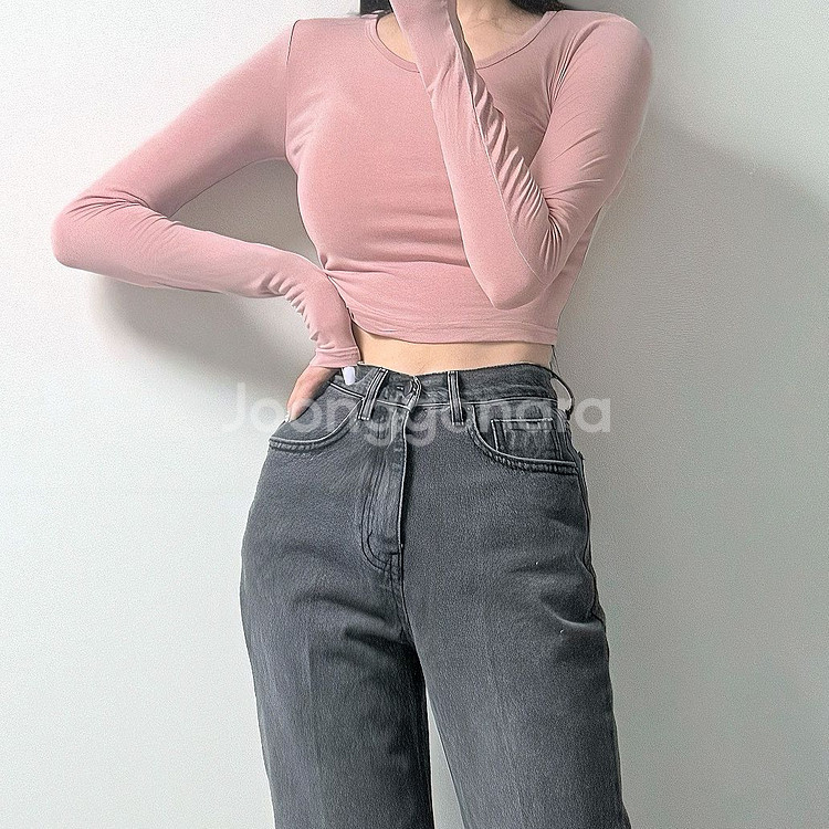 크롭 스판 슬림 긴팔티--2