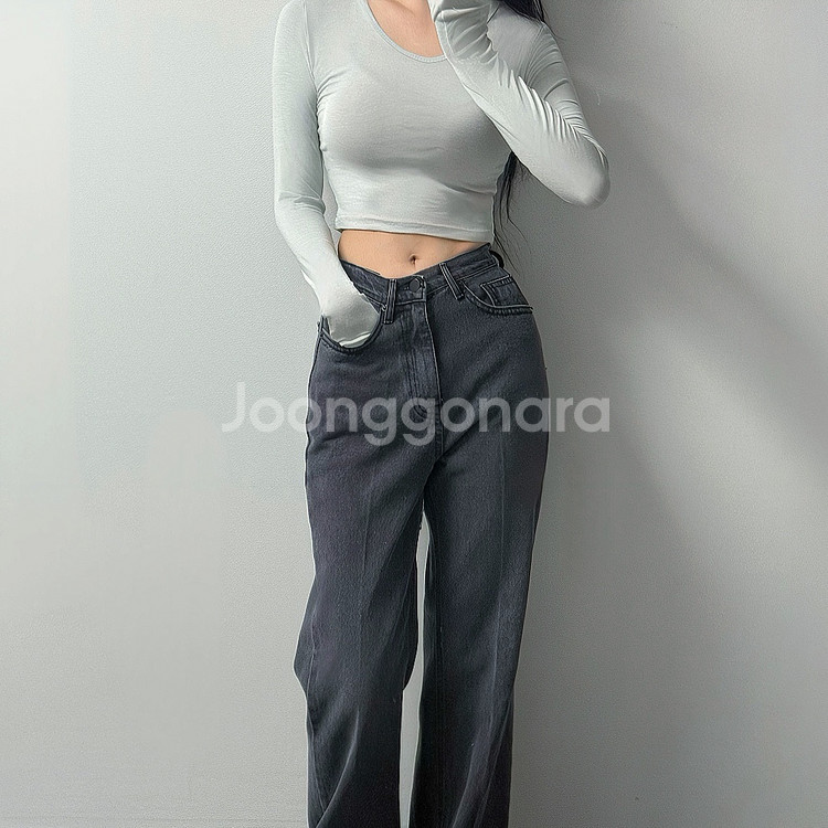 크롭 스판 슬림 긴팔티--1