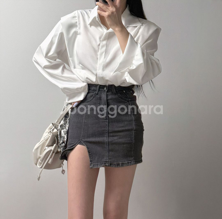 어깨패드 소매핀턱 히든단추 블라우스 셔츠--8