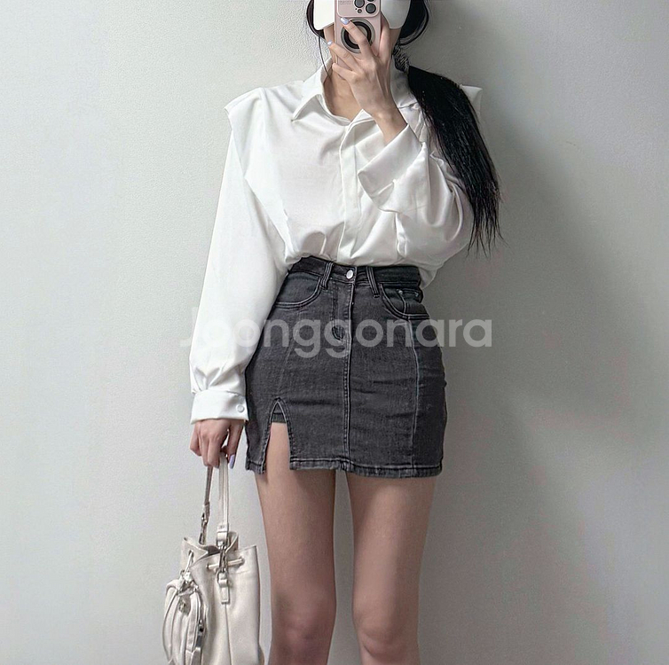 어깨패드 소매핀턱 히든단추 블라우스 셔츠--1