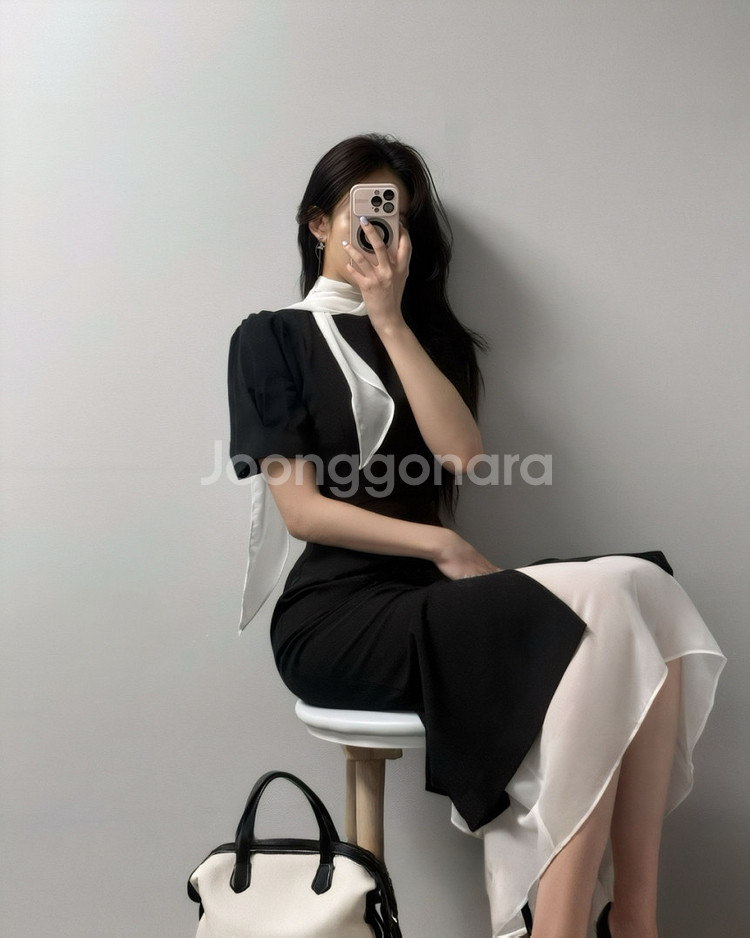 쉬폰 스카프 머메이드 하객 원피스--2