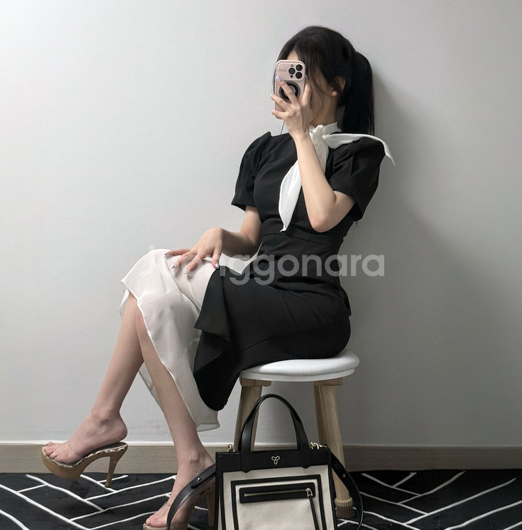쉬폰 스카프 머메이드 하객 원피스--1