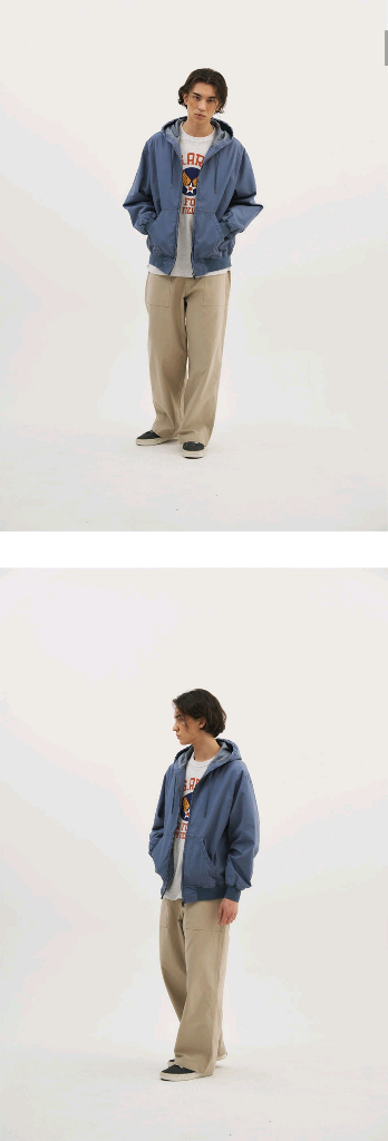 아웃스탠딩 빈티지 워싱 캔버스 후드 점퍼 라이트블루 M--1