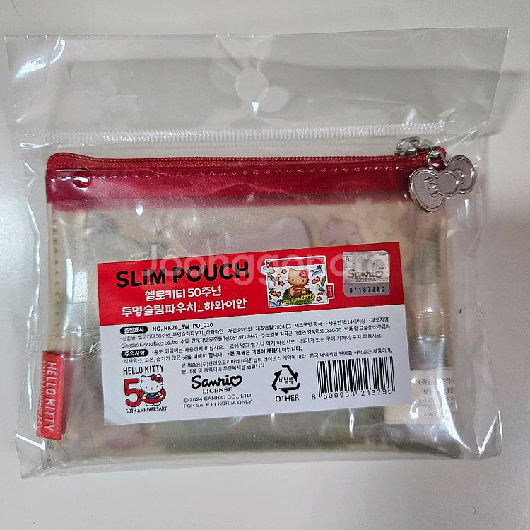 헬로키티 50주년 투명슬림파우치 하와이안 태닝 키티--1