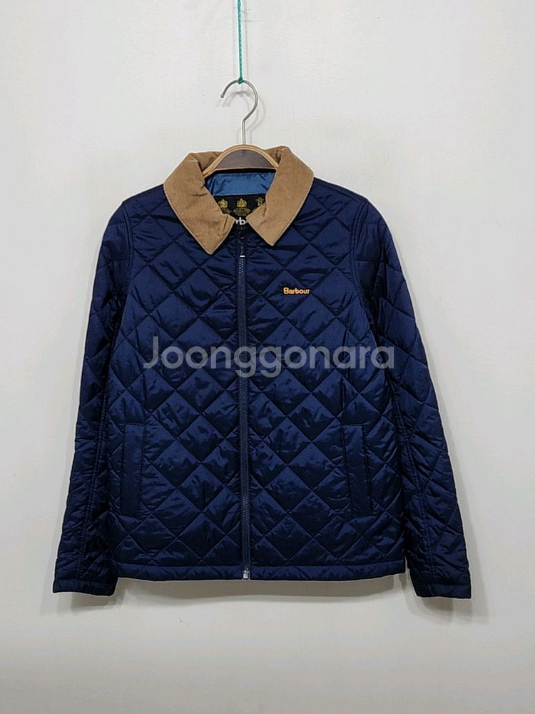 (S) 바버 퀼팅자켓 네이비 누빔점퍼 코듀로이 카라넥--0