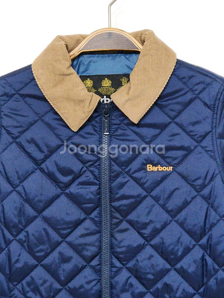 (S) 바버 퀼팅자켓 네이비 누빔점퍼 코듀로이 카라넥--1