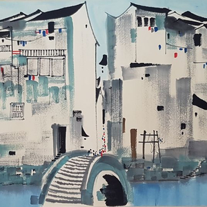 오관중, 다리풍경 주장시리즈 , 60x33년.