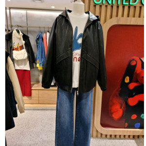 베네통 텍스처 블록 데님 가죽 점퍼 55 사이즈 정품