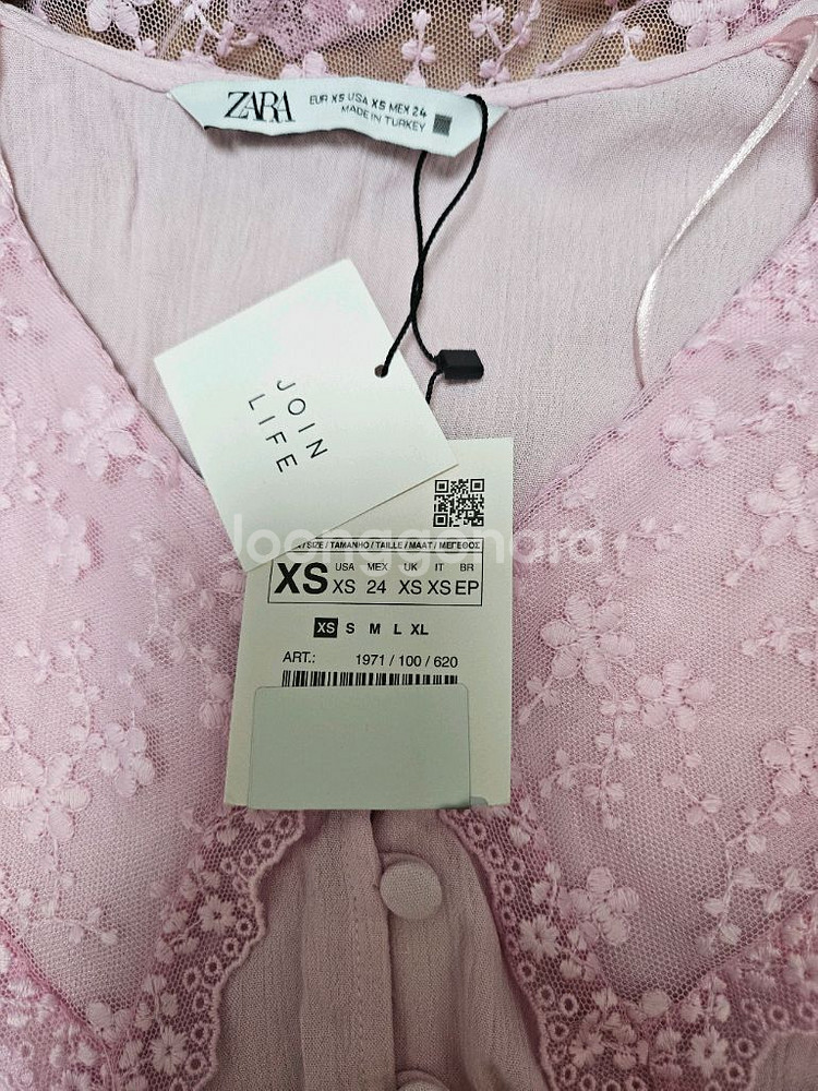 ZARA 자라 레이스카라 반팔 블라우스 핑크 XS--5