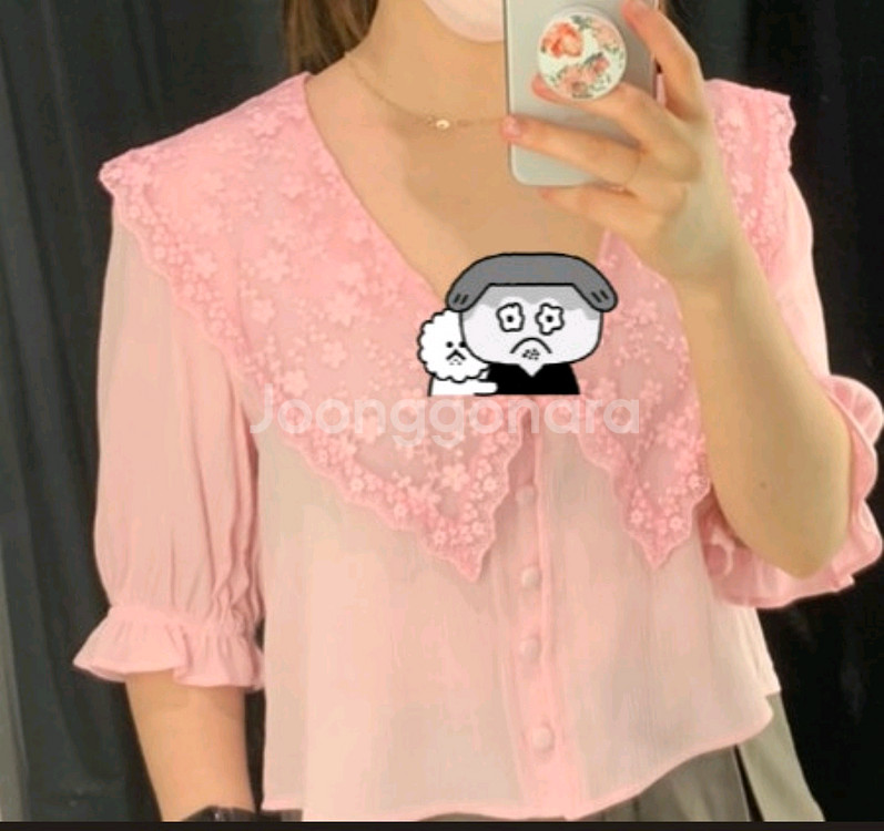 ZARA 자라 레이스카라 반팔 블라우스 핑크 XS--2