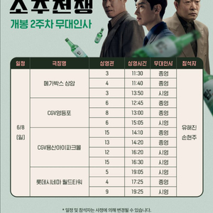 (A열) 소주전쟁 무대인사 6/8 월드타워 양도 이제훈