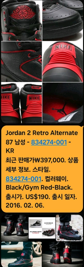 나이키 조던 2 레트로 얼터네이트 87 택비포함--1