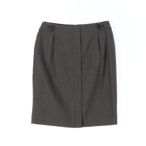 [S]BCBG비씨비지 브라운 체크 버튼 핀턱 미디 스커