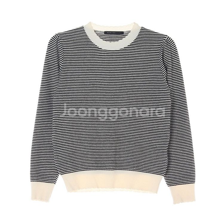 [F]올리브데올리브 블랙 스트라이프 퍼프 긴팔 니트 아--0