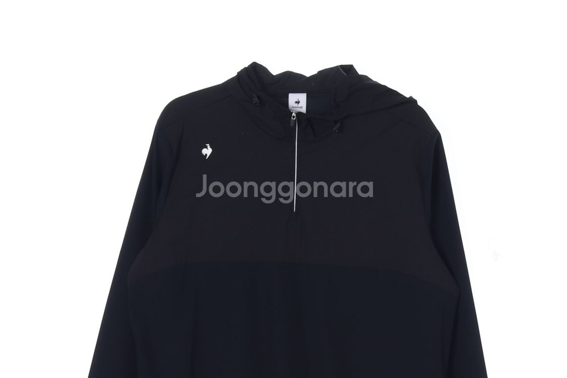 [XXL]르꼬끄 우븐 배색 하프집업 후드 티셔츠--1