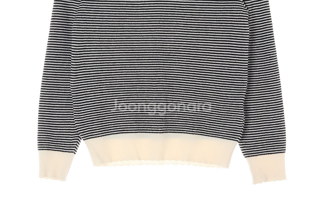 [F]올리브데올리브 블랙 스트라이프 퍼프 긴팔 니트 아--2