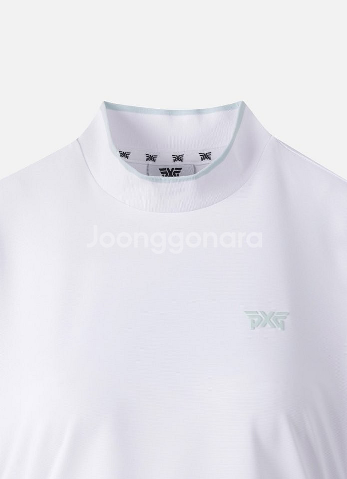PXG 여성 여름 모크 넥 셔링 숏 슬리브 티셔츠--0