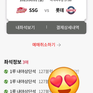 롯데자이언츠 6월1일(일) 1루내야상단 3연석