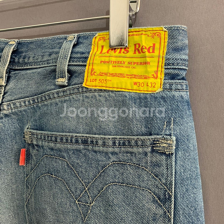30인치 리바이스 505 레드 루즈핏 워싱 데님 청바지--3