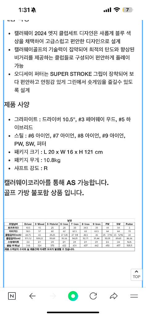 캘러웨이 엣지 남성 골프채 풀세트 팝니다--1