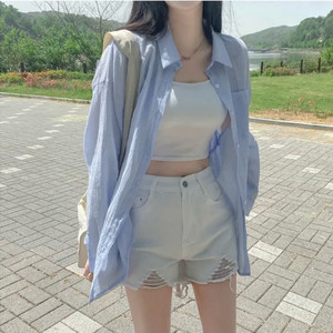 소라색 오버핏 셔츠