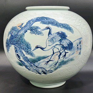 일연 김지성 사이즈 큰 노송도 백자 항아리.[택배불가