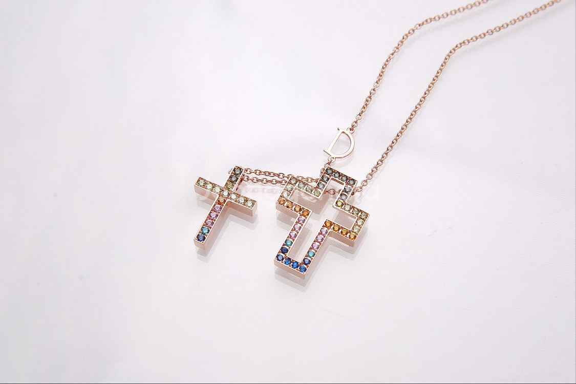 고급 크로스 무드 컬러 펜던트 목걸이 (14K / 18--0