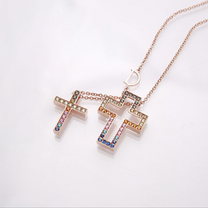 고급 크로스 무드 컬러 펜던트 목걸이 (14K / 18