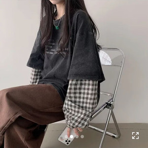 에이블리 더핑크 너드 오버핏 체크 레이어드 셔츠 긴팔티