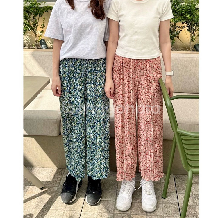 새제품 촌캉스 꽃무늬 몸빼 플리츠 플라워 바지 단체바지--0