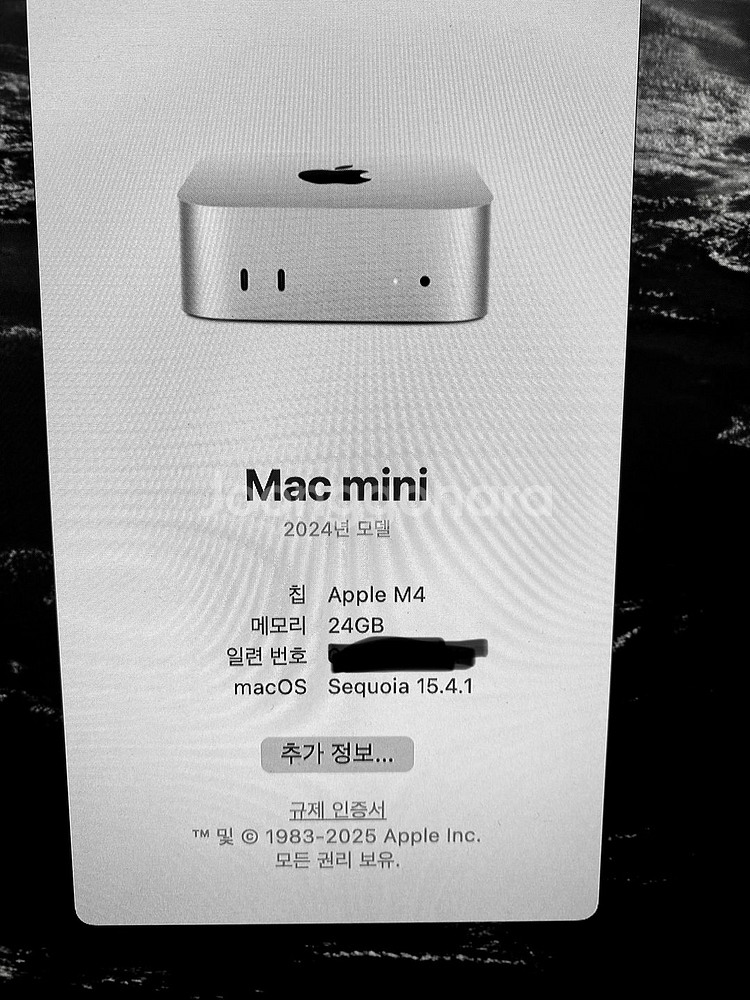 mac m4 미니 10cpu 10gpu 24램 512--4