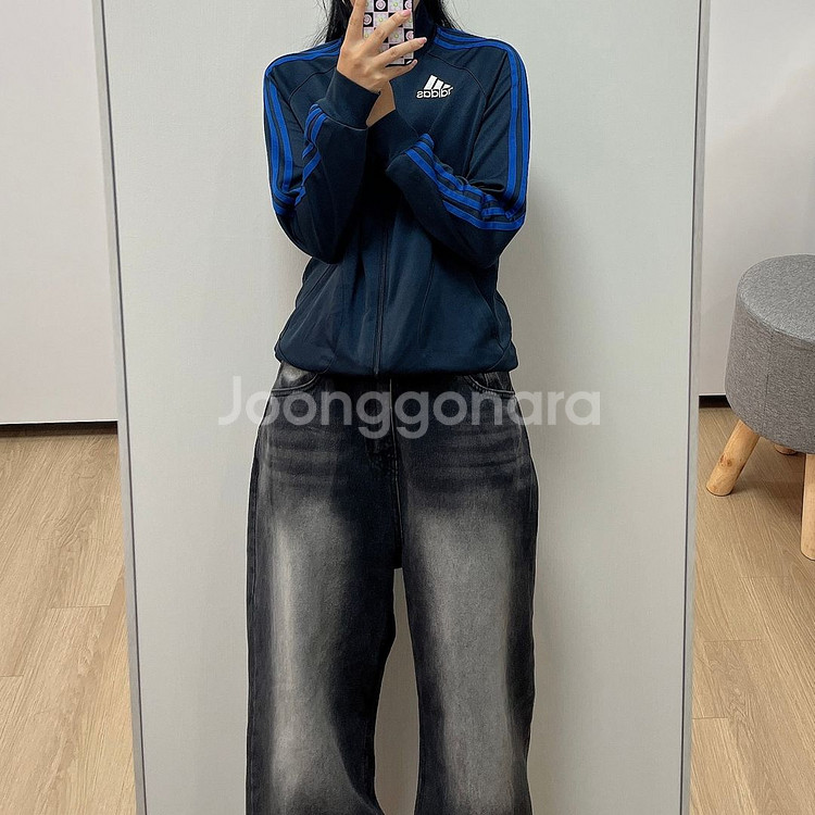 아디다스 자수로고 네이비 블루 삼선 트랙탑 져지--1