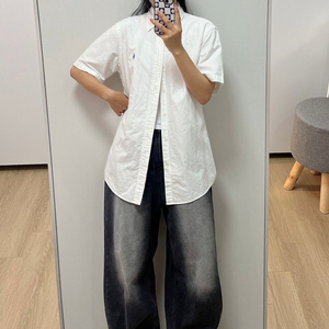 폴로 랄프로렌 하늘색 포니 화이트 반팔 셔츠