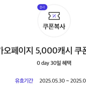 카카오페이지 5000캐시 2장