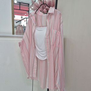 스트라이프 루즈핏 썸머 셔츠(핑크)ㅡ무배