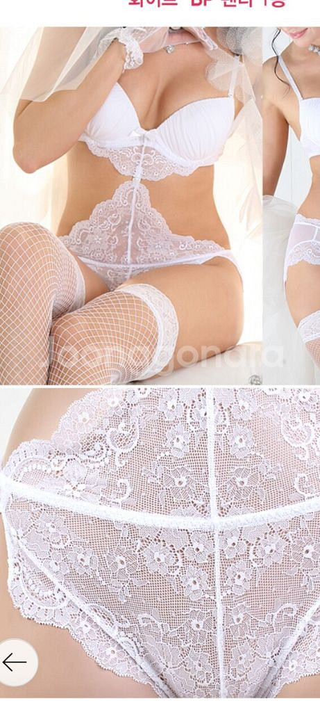 화이트 웨딩 브래지어+레이스 팬티 75B 2종--1