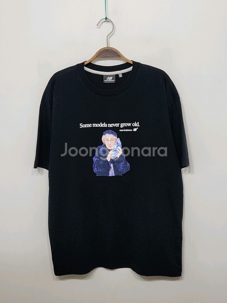 (XL) 뉴발란스 반팔티 블랙 프린팅 티셔츠 라운드--0