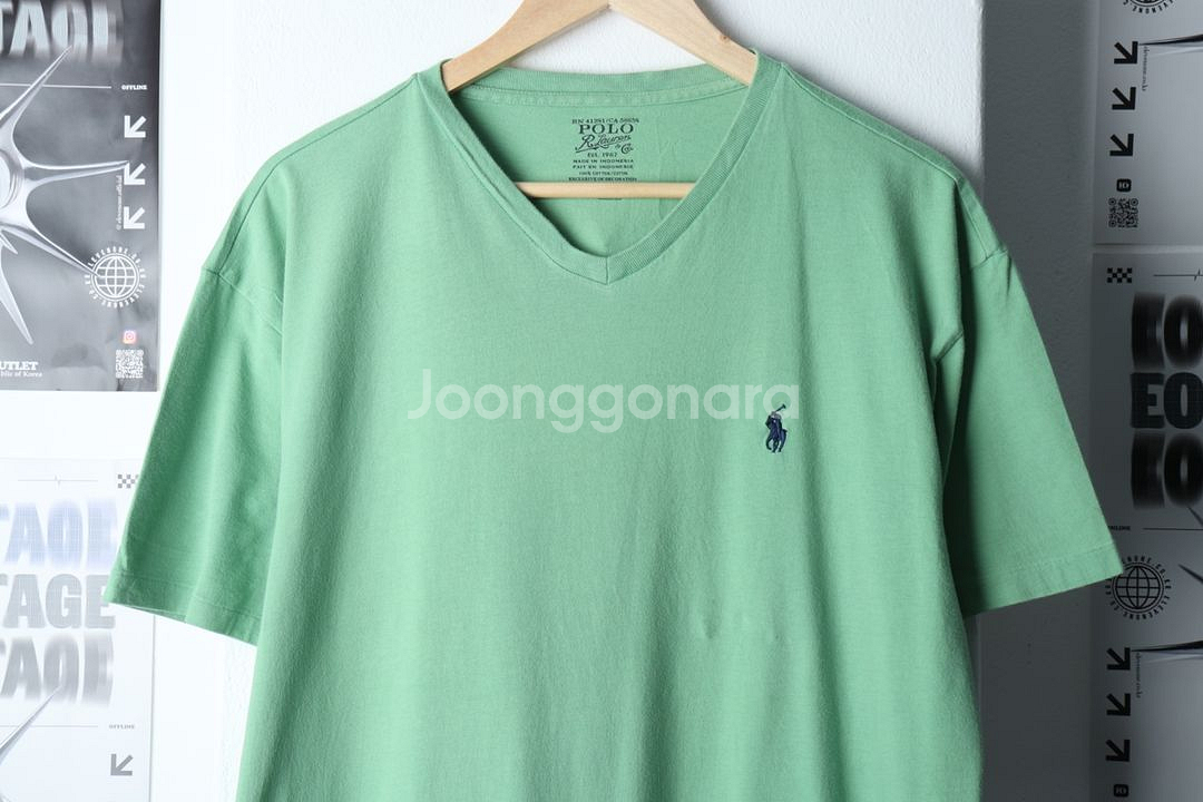 (M-L) 폴로 랄프로렌 반팔 티셔츠 작은오염 그린--0