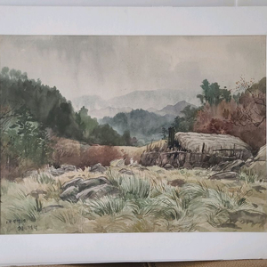 최재덕, 산촌 수채화, 48x36cm, 1957년.